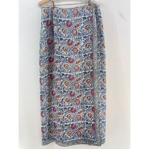 J. Jill Silk Maxi Skirt Womens 12 Blue Red Block Print Boho Festival Cottagecore